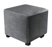 DUJUIKE Funda otomana Cuadrada,elástica para taburetes de Terciopelo, Funda para otomana, Funda para reposapiés Cuadrado (Gris, L&A: 33- 46 cm, Al: 38-46 cm