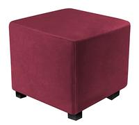 DUJUIKE Funda otomana Cuadrada,elástica para taburetes de Terciopelo, Funda para otomana, Funda para reposapiés Cuadrado (Vino Tinto, L&A: 33- 46 cm, Al: 38-46 cm