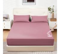 DUJUIKE Sábana Bajera 100% Impermeable, Protector de Colchón para Hogares de Mascotas, Dormitorios de Niños y Adultos, Bolsillos Profundos, Apto para Colchones de 20-40 cm(Rosa,200x200cm)