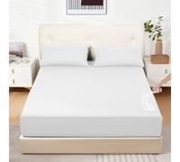 DUJUIKE Sábana Bajera 100% Impermeable, Protector de Colchón para Hogares de Mascotas, Dormitorios de Niños y Adultos, Bolsillos Profundos, Apto para Colchones de 20-40 cm(Blanco,90x200cm)