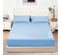 DUJUIKE Sábana Bajera 100% Impermeable, Protector de Colchón para Hogares de Mascotas, Dormitorios de Niños y Adultos, Bolsillos Profundos, Apto para Colchones de 20-40 cm(Azul Claro,90x200cm)