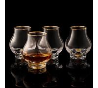DUJUST Elegante juego de 4 copas de balón curvilíneas (205 ml), copas de whisky de cristal con de oro de 24 quilates, cop de lujo para brandy/Bourbon/tequila, sin BPA ni plomo