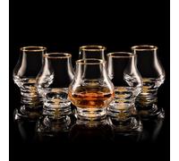 DUJUST Elegante juego de 6 copas de balón curvilíneas (205 ml), copas de whisky de cristal con de oro de 24 quilates, cop de lujo para brandy/Bourbon/tequila, sin BPA ni plomo