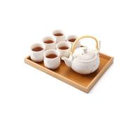 Dujust Juego de té japonés, juego de té de porcelana blanca con 1 tetera, 6 tazas de té, 1 bandeja, 1 infusor, lindo juego de té asiático para amantes del té (ciruela en dorado)