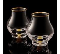 DUJUST 【Nuevo diseño 2025 Elegante juego de 2 copas de balón curvilíneas (205 ml), copas de whisky de cristal con de oro de 24 quilates, cop de lujo para brandy/Bourbon/tequila, sin BPA ni plomo