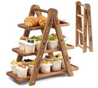 DUJUST Porta Tartas de Madera para 24 Cupcakes, Soporte Tarta de 3 pisos con Superficie de Grado Alimenticio, Soporte para Cupcakes para comida y juguetes, Fácil de Instalar - plegable
