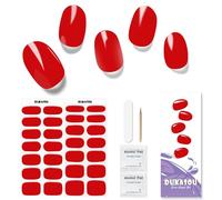 DUKASOU 28 tiras de gel semiendurecido para uñas, pegatinas de uñas de gel de calidad de salón de belleza, tiras de esmalte de uñas duraderas para mujeres, niñas, niños（rojo puro）