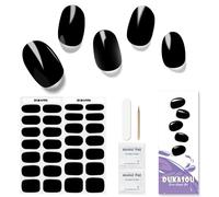 DUKASOU 28 tiras de gel semiendurecido para uñas, pegatinas de uñas de gel de calidad de salón de belleza, tiras de esmalte de uñas duraderas para mujeres, niñas, niños（negro brillante）