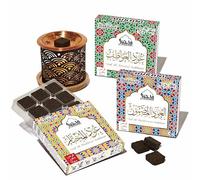 Dukhni Oud Al Mukhtar, Oud Al Madhmoon, Oud Al Awatef Bakhoor - Juego de 3 x 9 piezas cada una y quemador Bakhoor arcoíris | Incienso árabe Bakhoor | Perfecto para relajarse y meditar