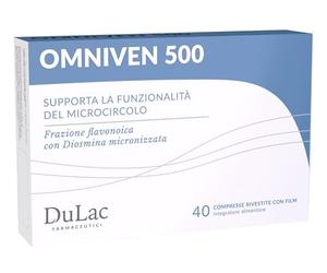 Dulac - Omniven 500, Complemento Alimenticio para la Circulación de las Piernas, 40 comprimidos, con Diosmina y Hesperidina, ideal para Piernas Cansadas, Pesadas y varices, Made in Italy