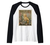 Dulce Cachorro Golden Retriever con Estampado Floral Vintage Camiseta Manga Raglan