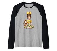 Dulce Chica con Mono Tropical Adolescente Chimpancé Lémur Mono Camiseta Manga Raglan