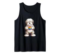 Dulce Divertido Bobtail Cachorro Perro Taza café Arco Iris Bandera Camiseta sin Mangas