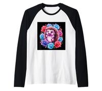 Dulce erizo con hermosas flores Camiseta Manga Raglan