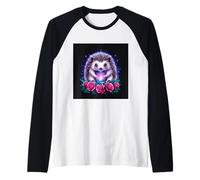 Dulce erizo con hermosas flores Camiseta Manga Raglan