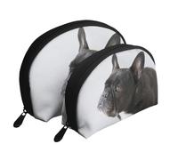 Dulce Mascota Lindo Cachorro de Bulldog francés Negro, Bolsa de Maquillaje de Concha, Monedero pequeño para Mujer, Bolsa de artículos de tocador, Bolsa de cosméticos, 2 Piezas