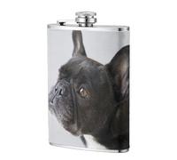 Dulce mascota, lindo cachorro de bulldog francés negro,Frasco de acero inoxidable 304 de 8 oz con funda de cuero sintético, frasco de bolsillo para licor plano para exteriores