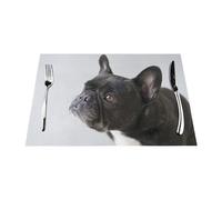 Dulce Mascota, Lindo Cachorro de Bulldog francés Negro,Juego de 6 manteles Individuales Lavables de PVC para Mesa de Comedor, Resistentes al Calor, 30x45 cm.