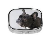 Dulce mascota lindo cachorro de bulldog francés negro, Pastillero cuadrado para bolsillo o monedero, pequeño contenedor de pastillas, organizador de pastillas de viaje