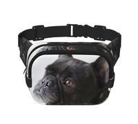 Dulce Mascota, Lindo Cachorro de Bulldog francés Negro,Riñonera Cuadrada de Doble Capa, Bolso de Viaje, Bolso Informal para el Pecho.