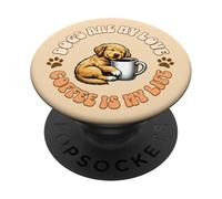 Dulce Perro Perrito Perro Golden Retriever y Taza de café por la mañana PopSockets PopGrip Adhesivo