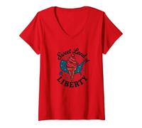 Dulce Tierra De La Libertad Camiseta Cuello V, Mujer, Rojo, M