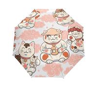 Dulce Y Afortunado Gato Japonés Gatito Paraguas Plegable Automático Paraguas de Viaje Mujer Niño Niña Protección UV Resistencia Viento Impermeable