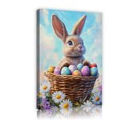 Dulces huevos de conejo con estampado en lienzo Margaritas de primavera Obras de arte Paisajes naturales soleados Mural enmarcado por arte moderno Arte moderno para decor porche de gimnasio 75x115cm