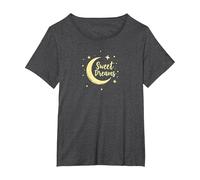 Dulces sueños Luna Estrellas Camiseta, Mujer tallas grandes, Jaspeado Oscuro, 6XL Grande