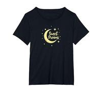 Dulces sueños Luna Estrellas Camiseta, Mujer tallas grandes, Negro, 1XL Grande