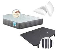 Dulces Sueños Pack COLCHON VISCOELASTICO Premium + Base TAPIZADA 3D + Patas + Almohada VISCO (90 x 190 cm)