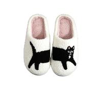 Dulces zapatillas de gato para mujer y hombre en invierno, lindas zapatillas de perro salchicha, pantuflas de peluche cálidas para invierno, Negro2, 44