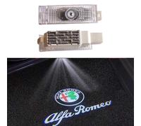 Duleutgnu 2 luces de puerta de coche con logotipo de bienvenida Ghost Shadow Definition Decoración LED para puertas de coche Luces de entrada 3D Emblema lámpara lente de cristal para Alfa Romeo