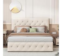 DULRLLY - Cama de maletero de 140 x 200 cm, cama doble acolchada con baúl de almacenamiento hidráulico, cabecera ajustable en altura, marco de camas para 2 personas con somier de láminas para adultos