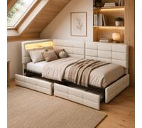 DULRLLY Sofá Cama tapizada 90x200 con cajón de Almacenamiento, iluminación LED y Puertos USB, Sofa Cama Juvenil 1 Plaza Moderno Multifuncional con somier de láminas, Colchón no Incluido, Tela de Lino