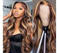 DULTEV Peluca de cabello humano rubio miel con encaje frontal, sin pegamento, predepilada, onda corporal HD de 13 x 4, reflejos de color degradado 4/27, para mujeres (onda corporal, 32 pulgadas)