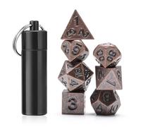 Duluok Juego de 7 mini dados, dados hexagonales de metal de 10 mm, marrón, perfectos para D&D, Pathfinder, Warhammer
