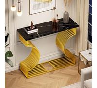 DUlVBPE 100 x 35 x 80 cm, moderna mesa de centro negra brillante, pequeña mesa auxiliar para sala de estar, mesa de consola, base dorada se puede instalar de dos maneras