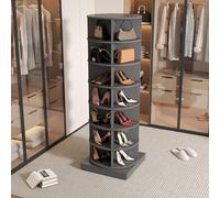 DUlVBPE 360 Grey Rotating Shoe Cabinet 7 Layers Holds Up to 28 Paris of Shoes