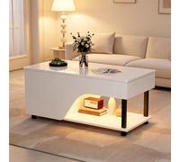 DUlVBPE 50 x 100 x 46 cm Altura ajustable Salón Mesa de centro Mesa auxiliar con espacio de almacenamiento oculto, Mesa de café calada, Mesa de sofá LED de alto brillo, mesa de té con estante lateral