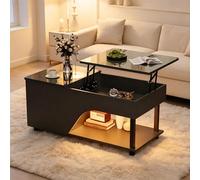 DUlVBPE 50 x 100 x 46 cm Altura regulable Salón Mesa de centro Mesa auxiliar con espacio de almacenamiento oculto, Mesa de café calada, Mesa de sofá LED de alto brillo, mesa de té con estante lateral