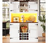 DUlVBPE Armario alto de puerta de granero con iluminación LED RGB, estante de cocina con compartimentos cerrados y estante abierto, estilo industrial vintage, estantes ajustables
