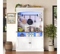 DUlVBPE Armario de cocina de 183 cm con iluminación LED y enchufe, armario de despensa, vitrina y armario de vino con gancho para cocina, comedor, estudio y dormitorio