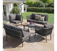 DUlVBPE Juego de salón de jardín para 5 - 6 personas, gran juego de sofá de exterior, 6 piezas de ratán de polietileno con asiento impermeable y juego de cojines, sofá esquinero modular para terraza