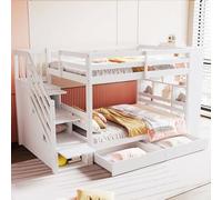 DUlVBPE Litera de 90 x 200 cm, escalera de seguridad con compartimentos de almacenamiento, cajones de almacenamiento y grandes taquillas, construcción de valla alta, somier de listones, cama de pino