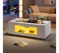 DUlVBPE Mesa de centro LED blanca con control de aplicación Bluetooth, mesa de café, mesa de sofá, mesa de salón, adecuada para fiestas, oficina, sala de estar