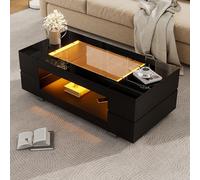 DUlVBPE Mesa de centro LED negra con control de aplicación Bluetooth, mesa de diseño hueco de doble capa, ideal para fiestas, oficinas, salas de estar