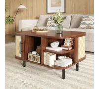DUlVBPE Mesa de centro, mesa auxiliar, forma curvada, superficie trenzada, cuerpo de MDF, asas de metal, patas de metal, espacio de almacenamiento, mesa de salón