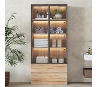 DUlVBPE Mueble de baño mediano con barra de luz, 75 cm de ancho, con 2 cajones grandes y 2 puertas, puerta de cristal