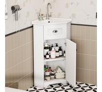 DUlVBPE Mueble de baño para ahorrar espacio, modelo de pie con lavabo individual, cuerpo impermeable de MDF, lavabo de cerámica, mango de metal, superficie de melamina sin pintura, armario de